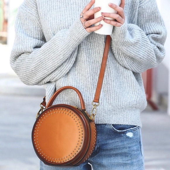 Small Round Luxury Leather Crossbody Bag - Picture 2 of 8